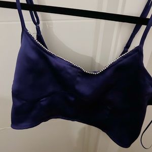 NWT House of Harlow satin purple cropped tank